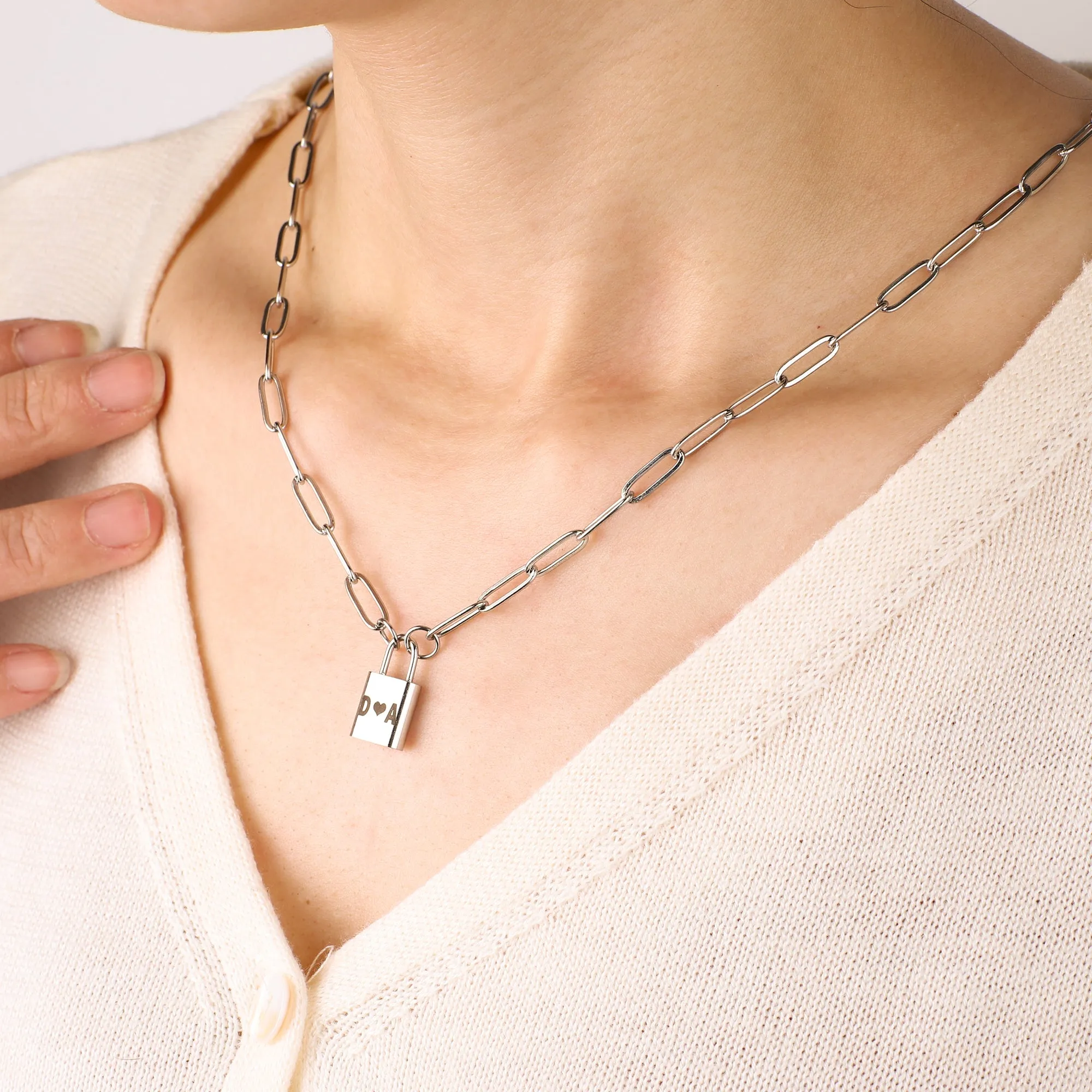 Initial Lock Pendant Necklace