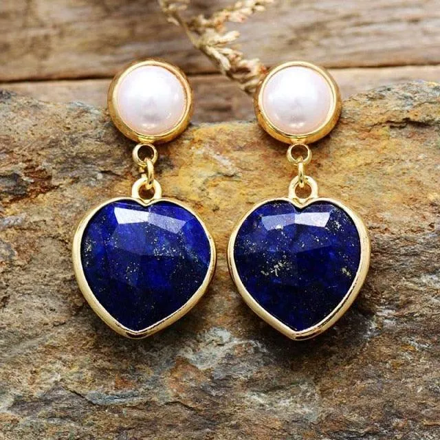 Lapis Lazuli Hearts Drop Earrings