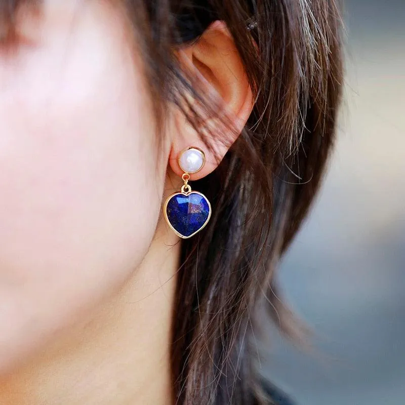 Lapis Lazuli Hearts Drop Earrings