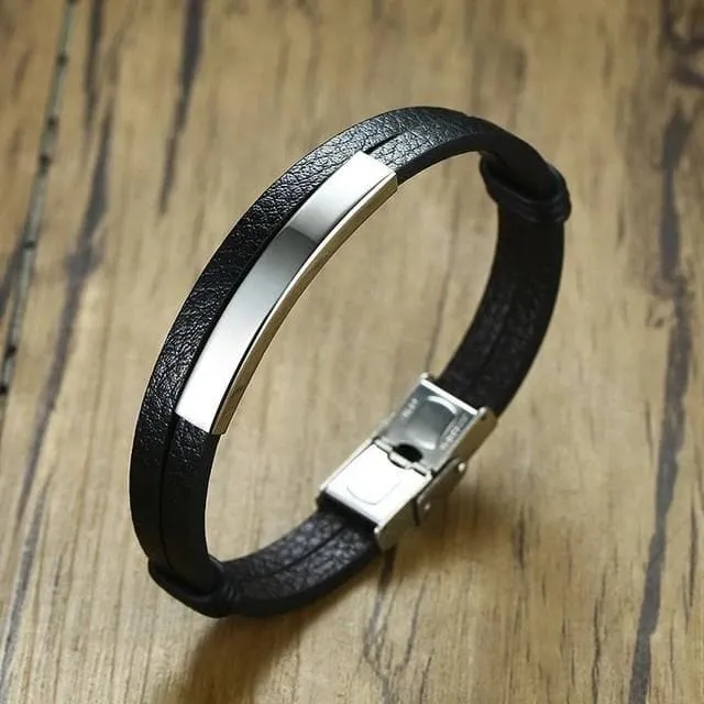 Leather Bracelets with Customized Engraving for Couples