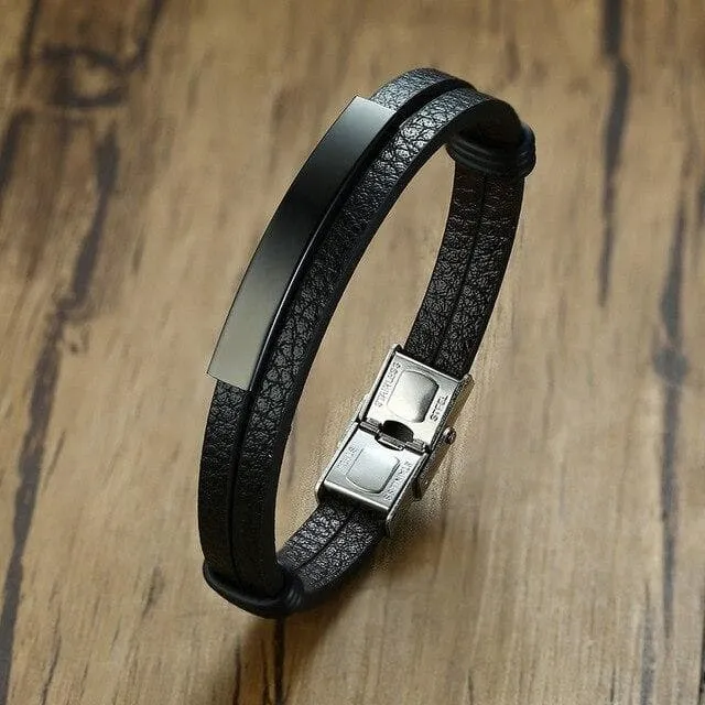 Leather Bracelets with Customized Engraving for Couples