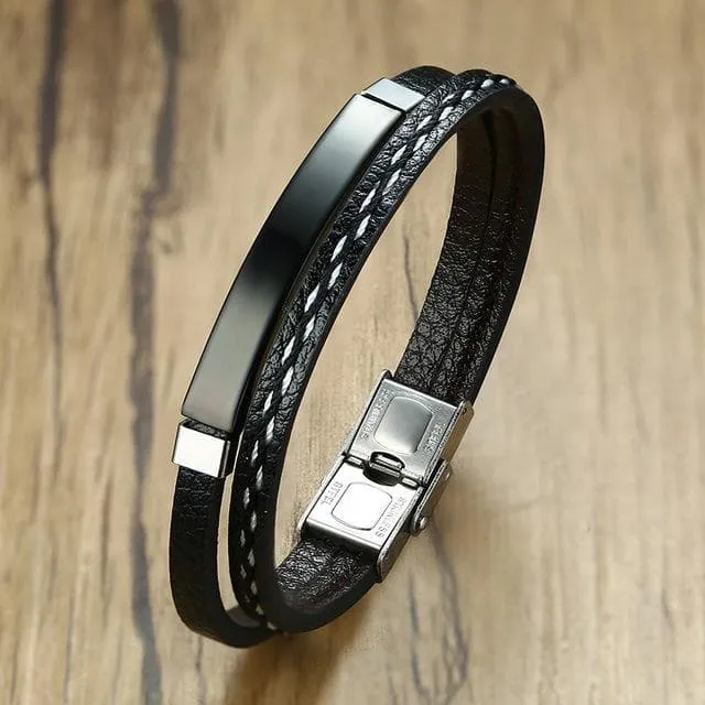 Leather Bracelets with Customized Engraving for Couples