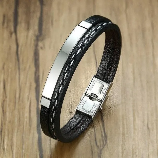 Leather Bracelets with Customized Engraving for Couples