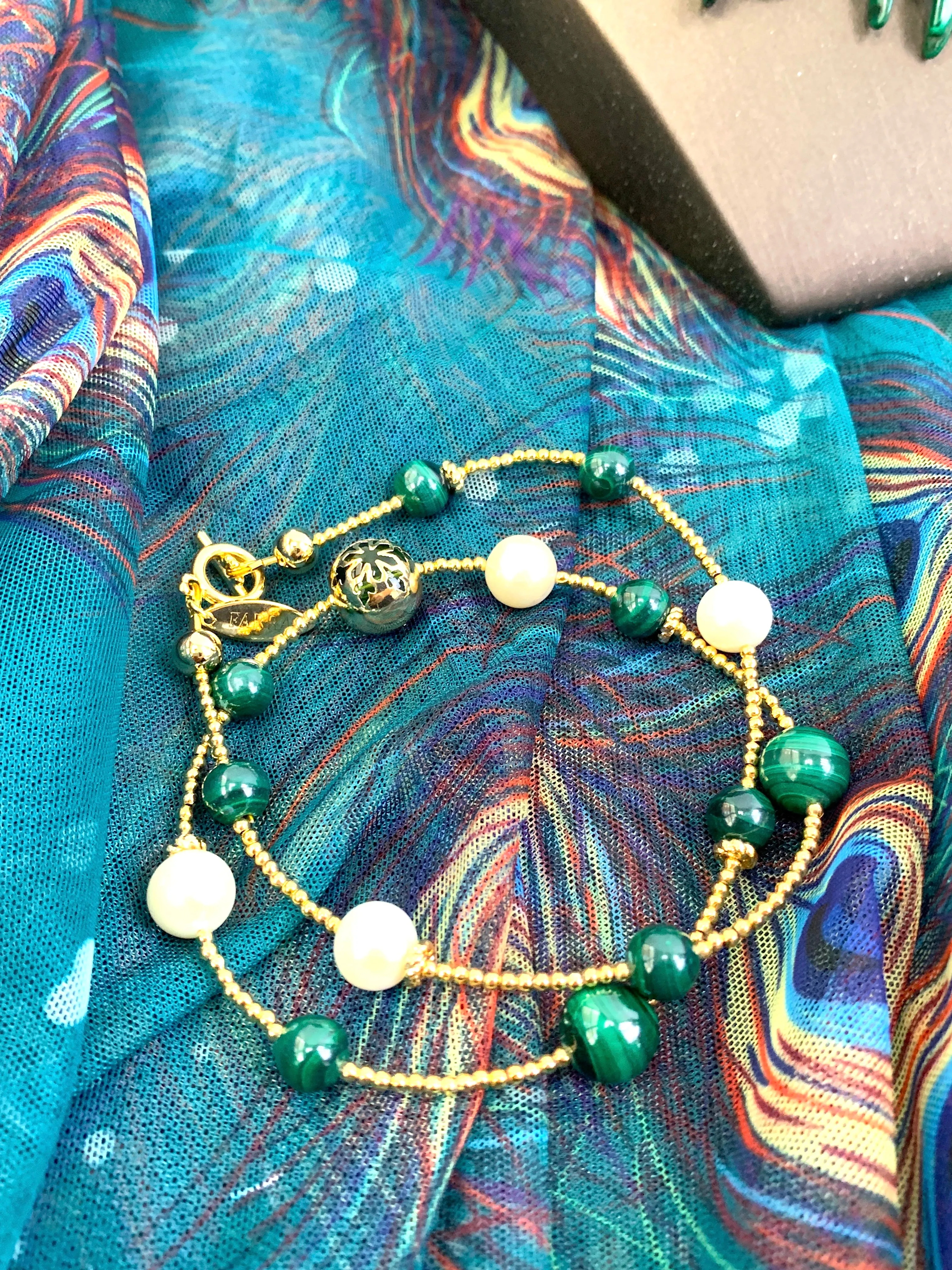 Malachite With Freshwater Pearls Double Layers Bracelet/ Choker HB006