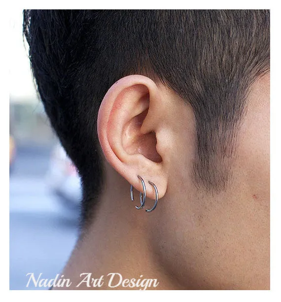 Men's Black Hoop Earrings - Every Day earrings