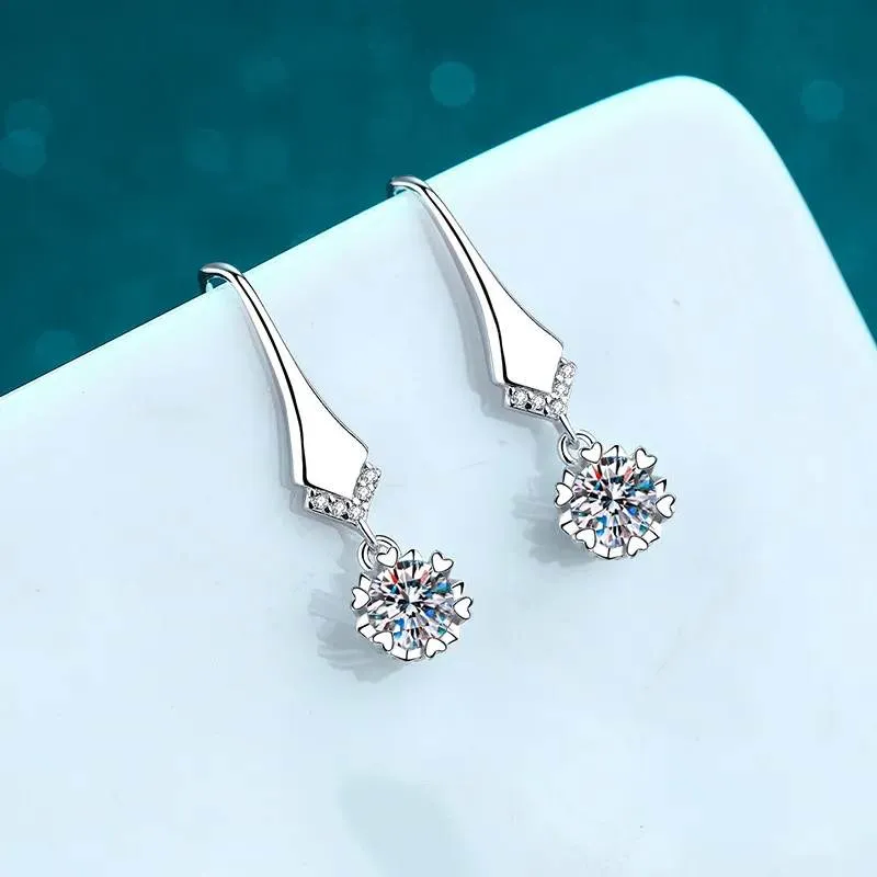 Moissanite Heart-Set Drop Earrings