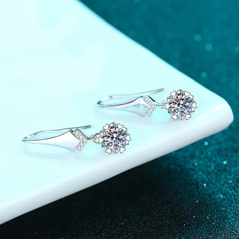 Moissanite Heart-Set Drop Earrings