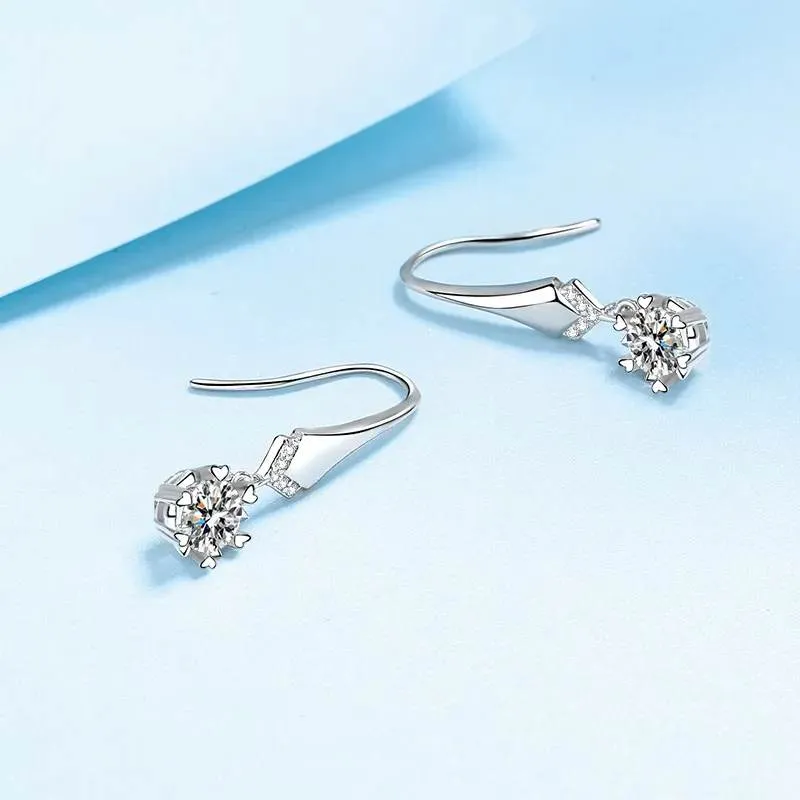 Moissanite Heart-Set Drop Earrings