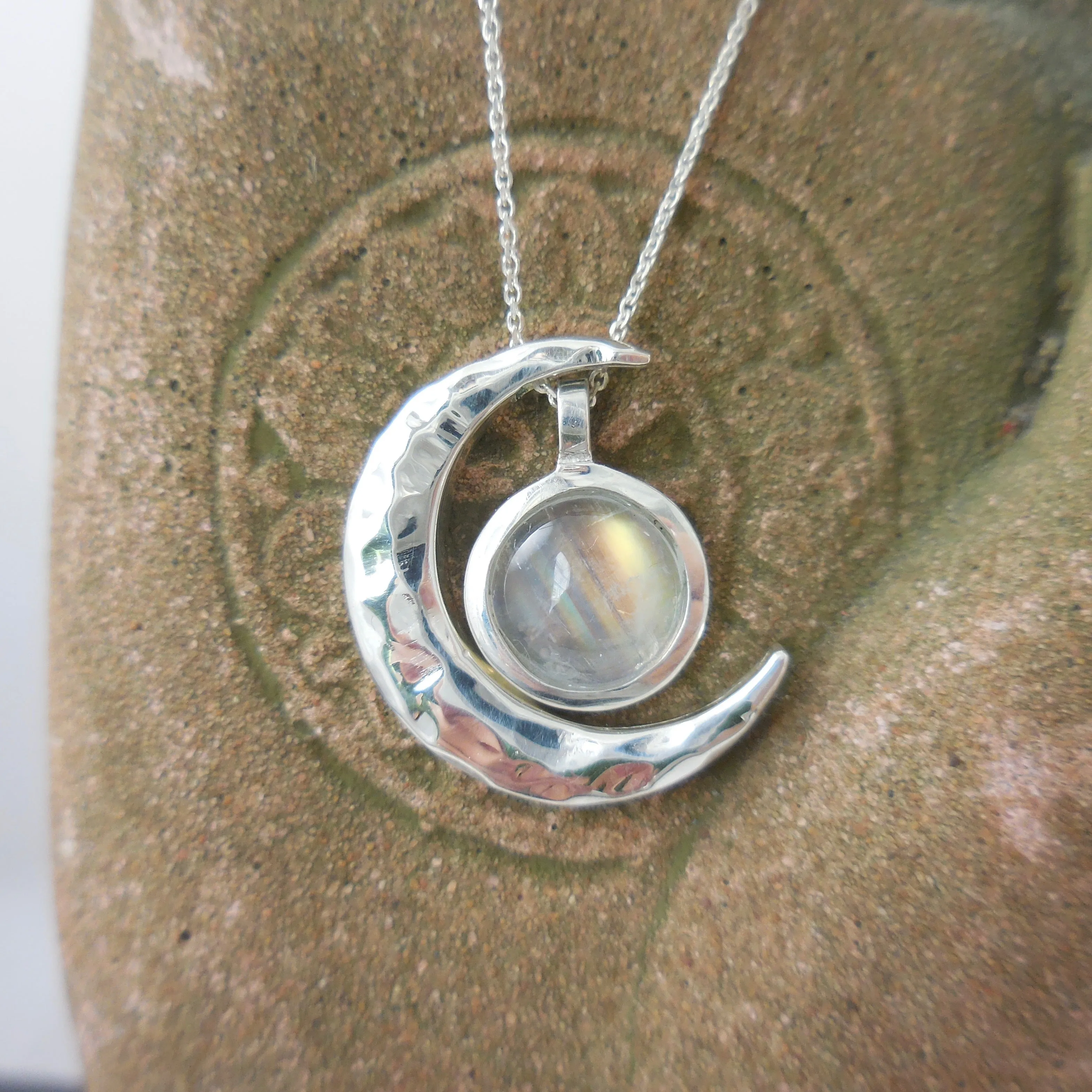 Moonstone Bezel White Gold Pendant - Bezel Moonstone Pendant - Moonstone Pendant