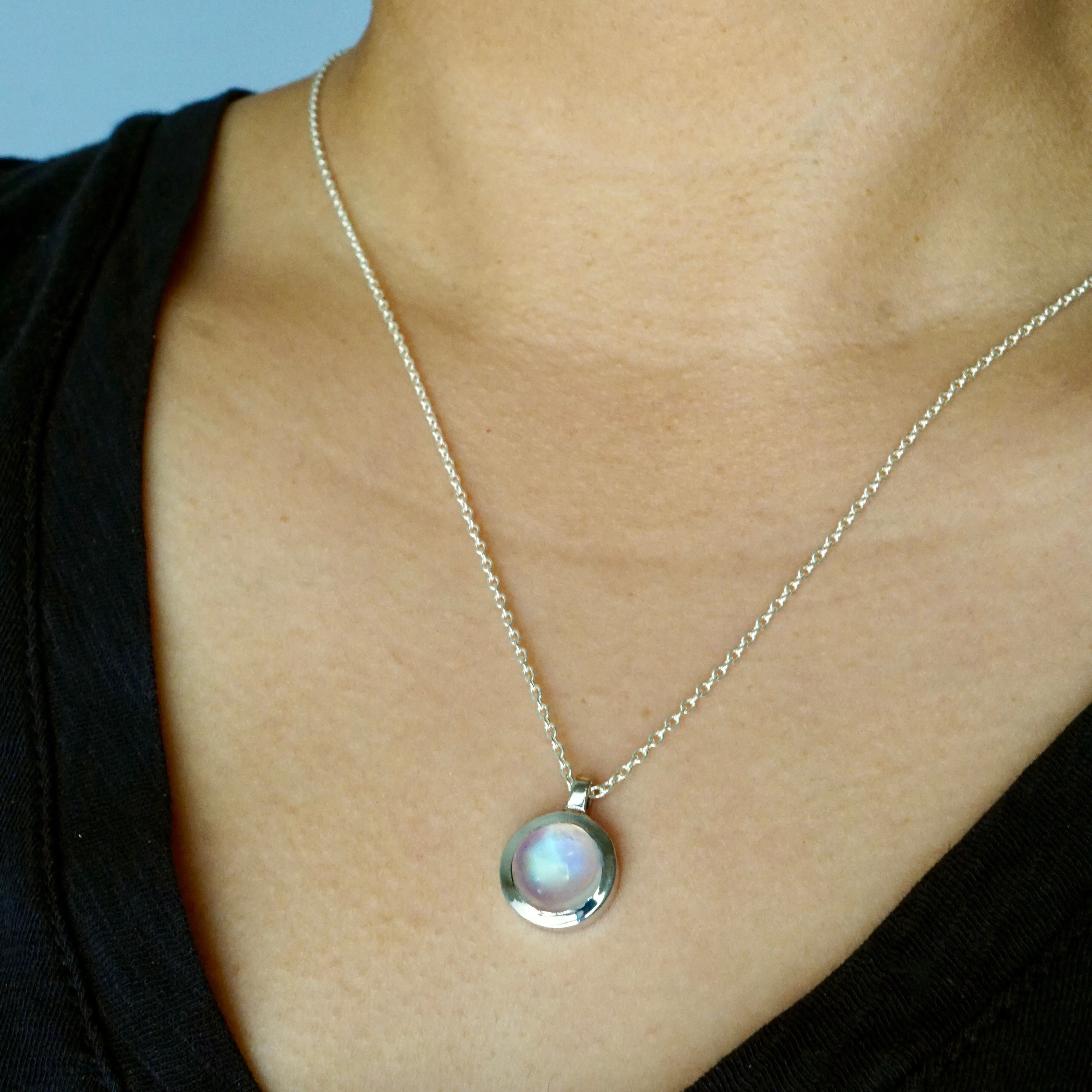 Moonstone Bezel White Gold Pendant - Bezel Moonstone Pendant - Moonstone Pendant