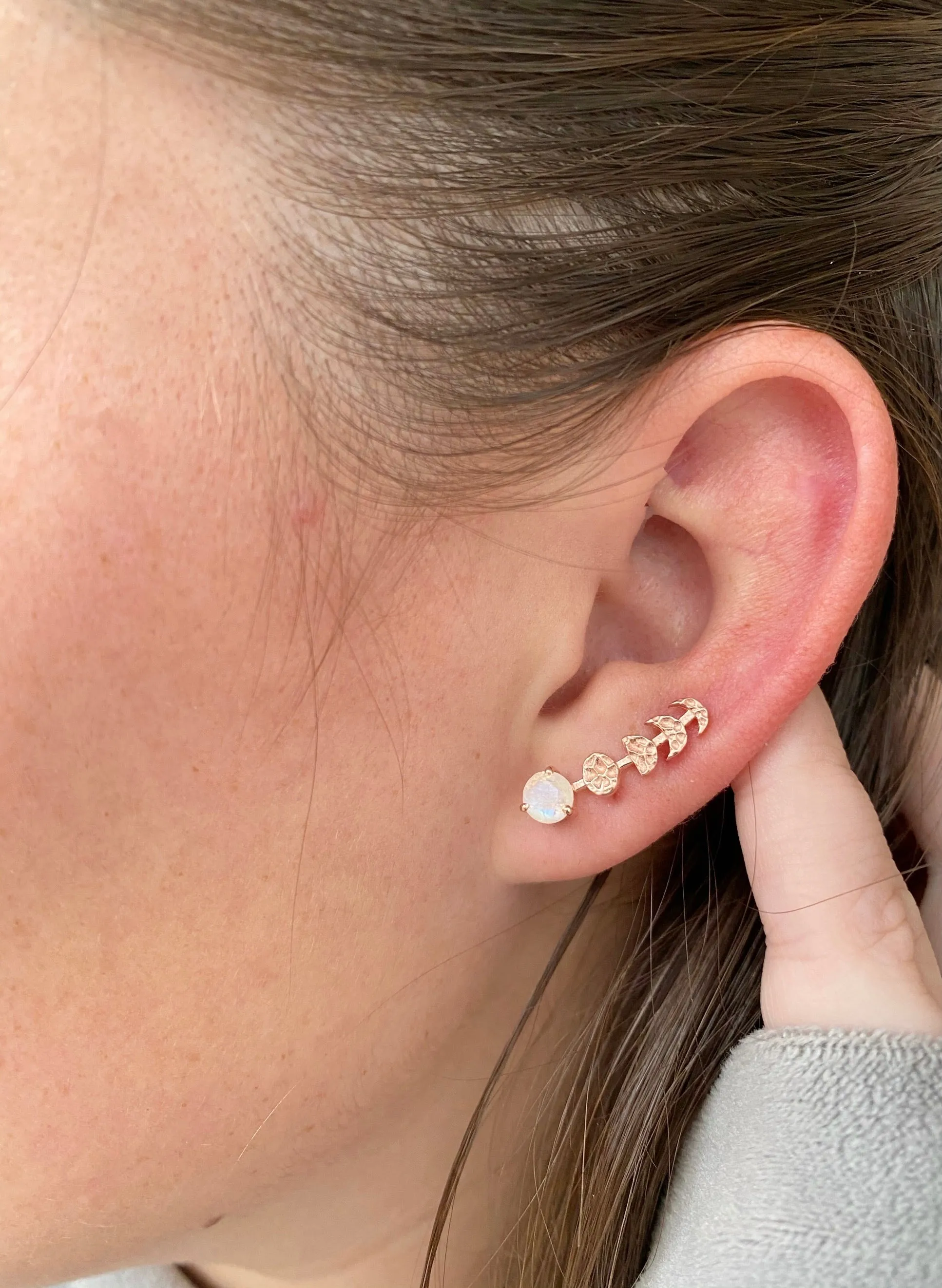 Moonstone Moon phase ear climber