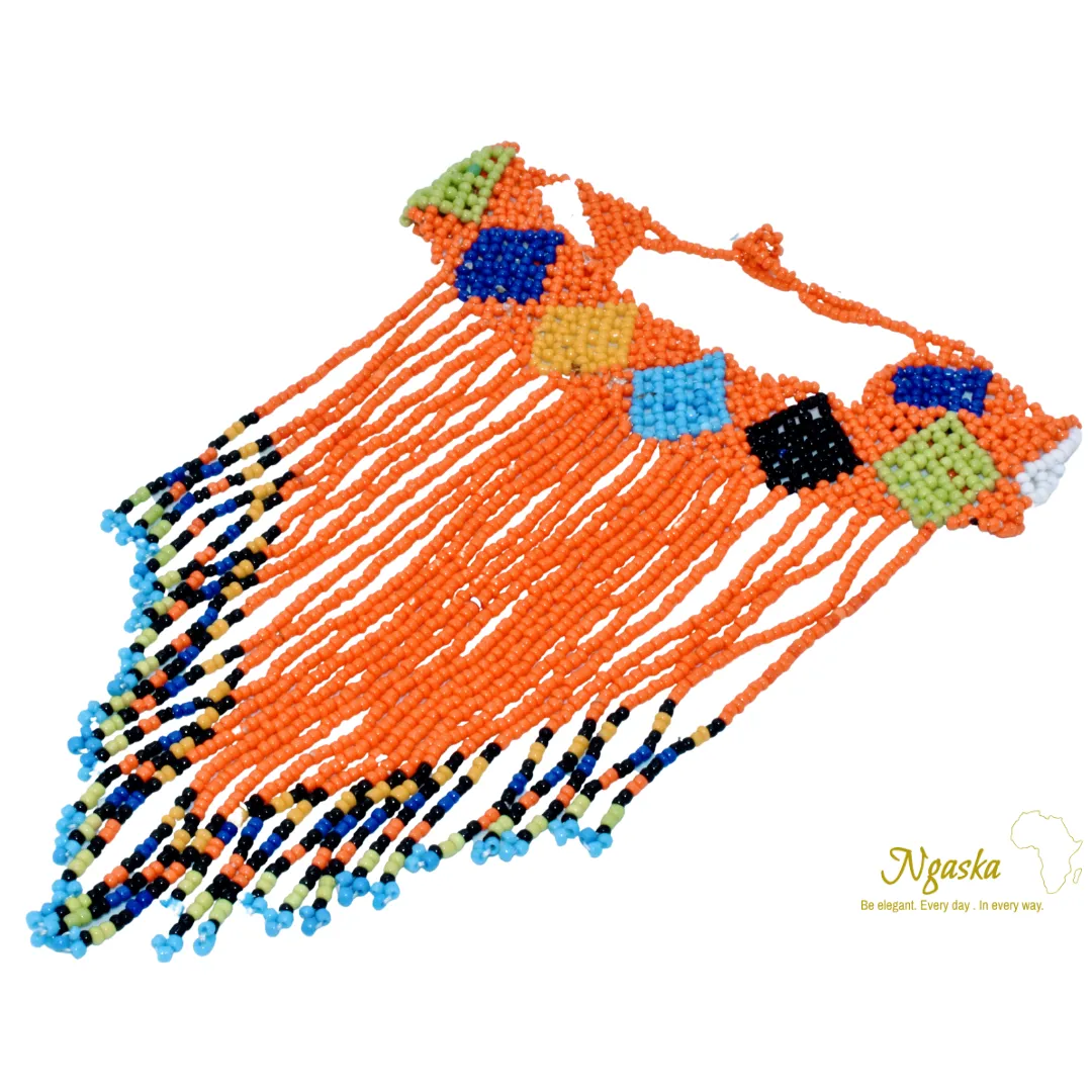 Naserian Necklace - African Masai Beaded Necklace - Orange