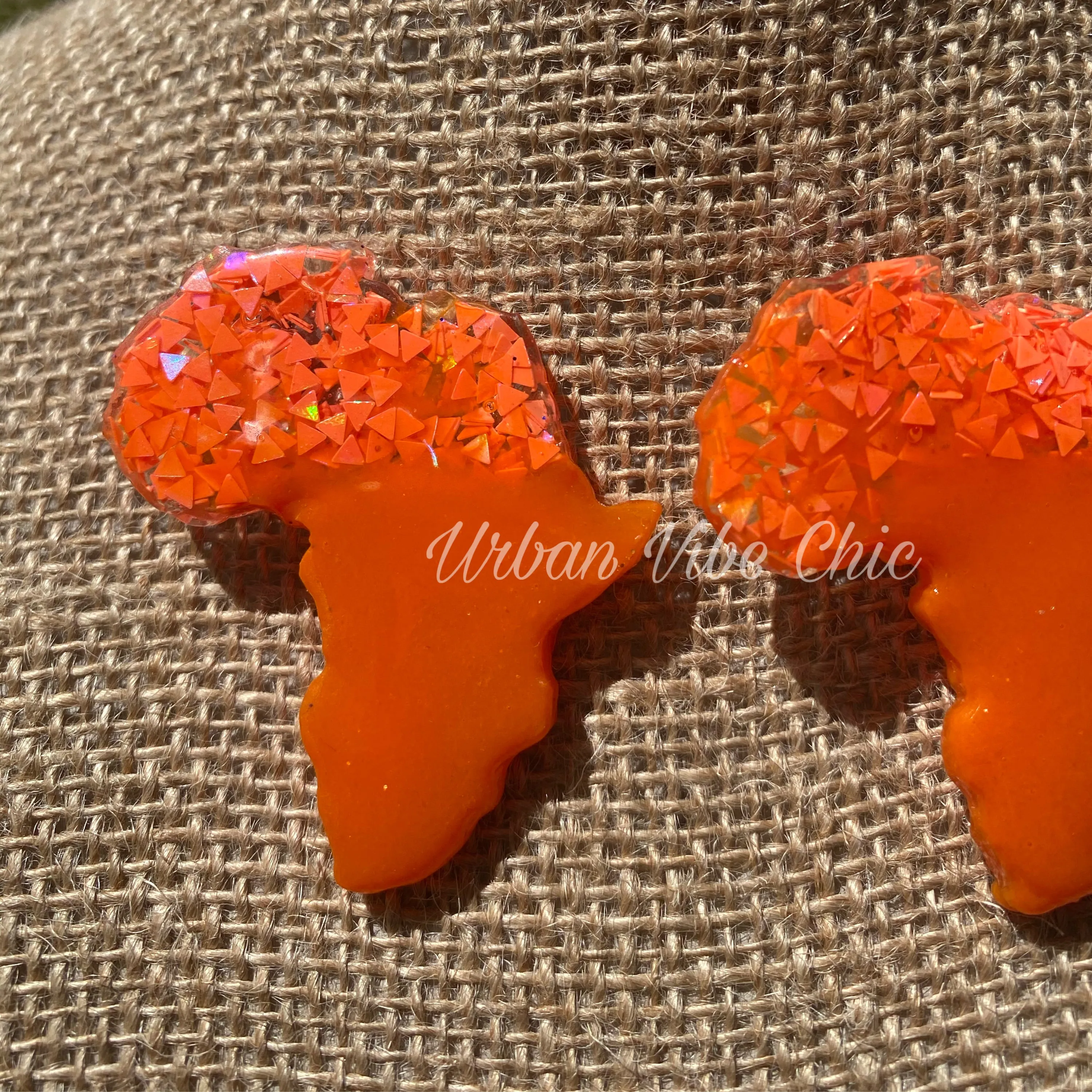 Orange Geo Acrylic African Stud Earrings