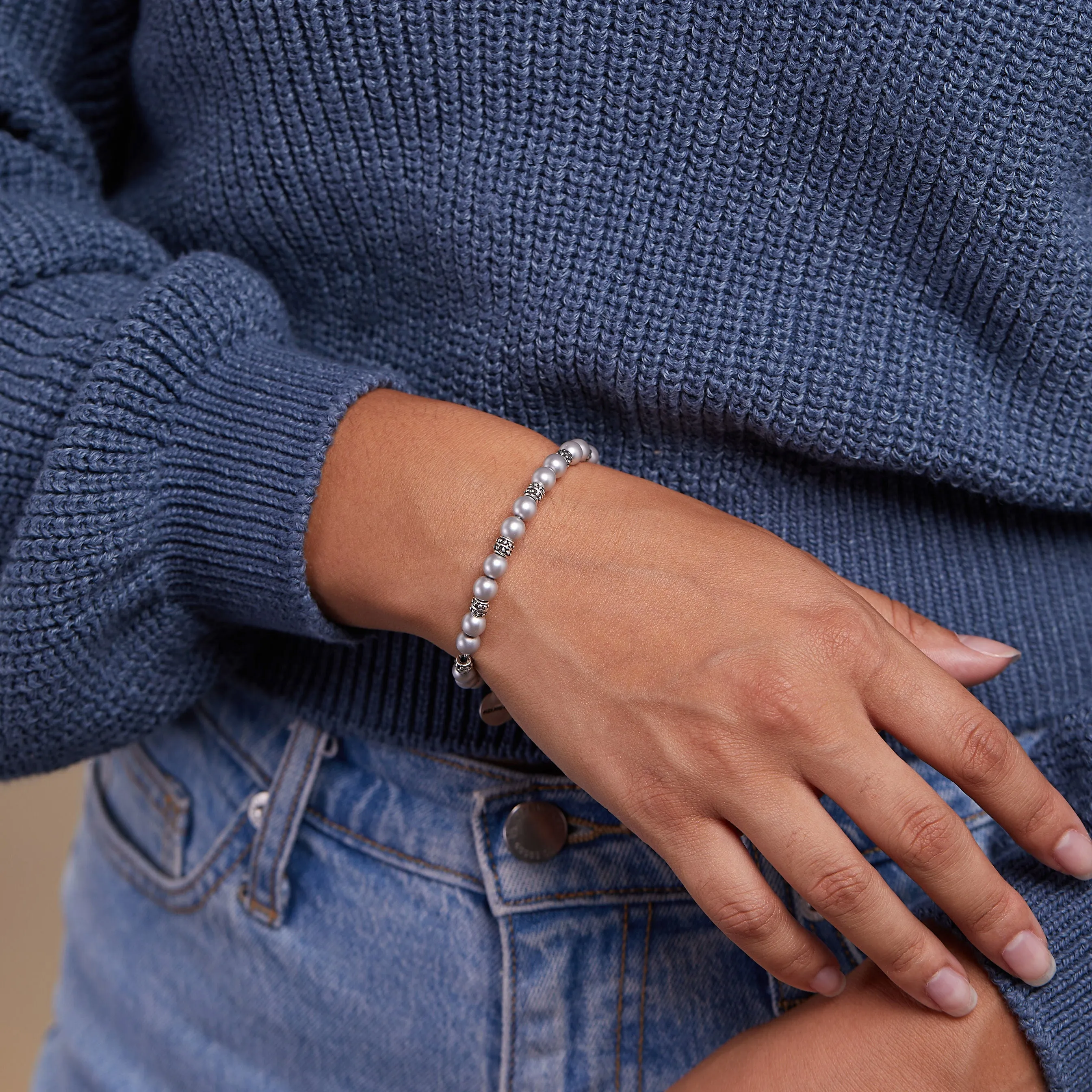 Pearl Beaded Bangle, Ice Blue