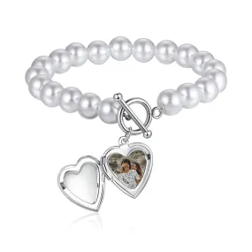 Pearl Chain Heart Charm Bangle Bracelet