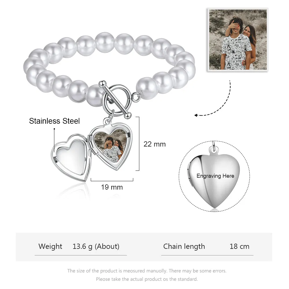 Pearl Chain Heart Charm Bangle Bracelet