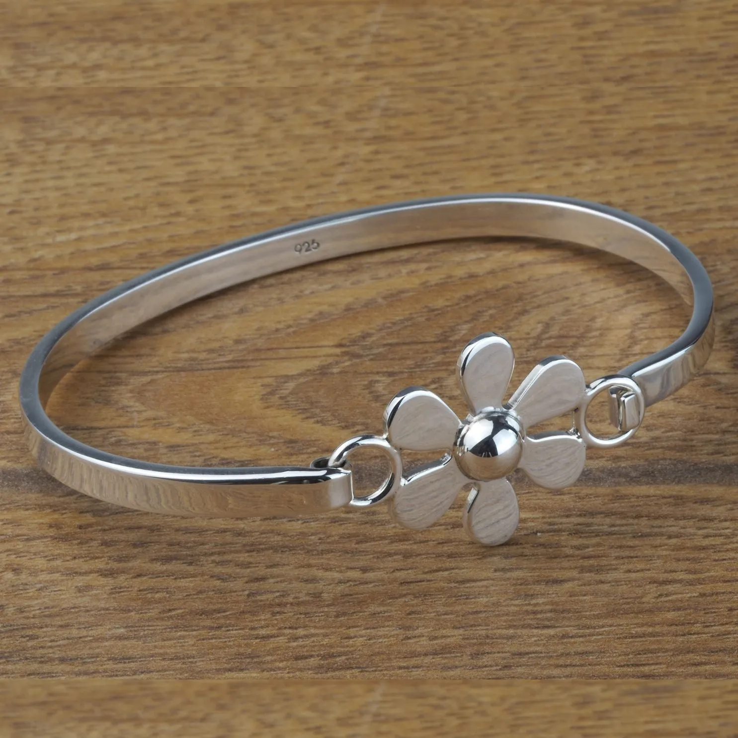 Personalised Sterling Silver Solid Flower Bangle