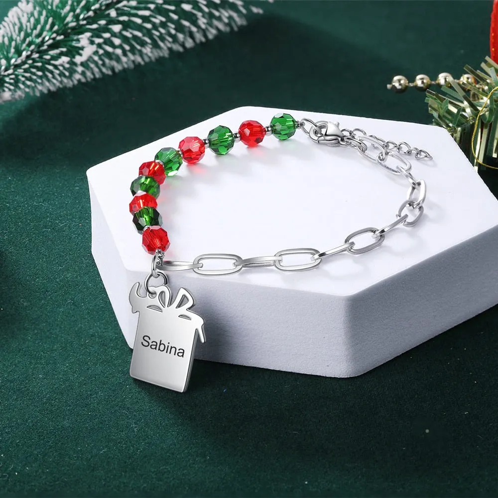 Personalized Engraved Name Gift Box Shaped Charm Bracelet