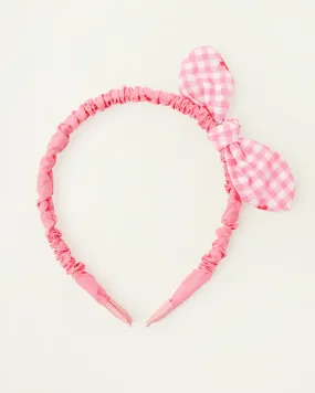 Pink Check Bow Headband