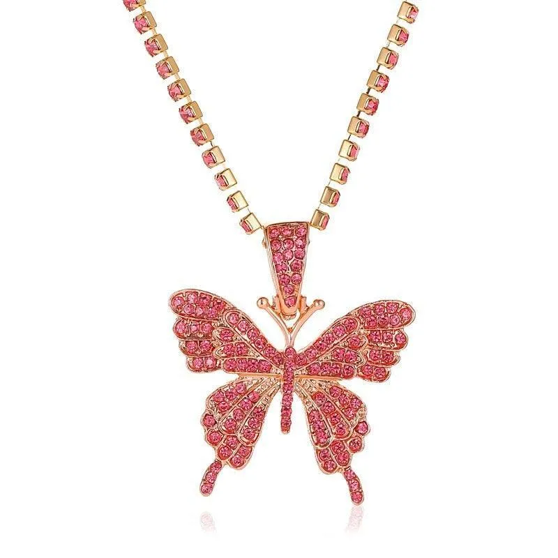 Rhinestone Butterfly Pendant Necklace