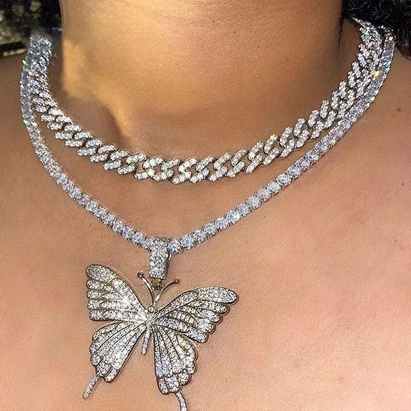 Rhinestone Butterfly Pendant Necklace