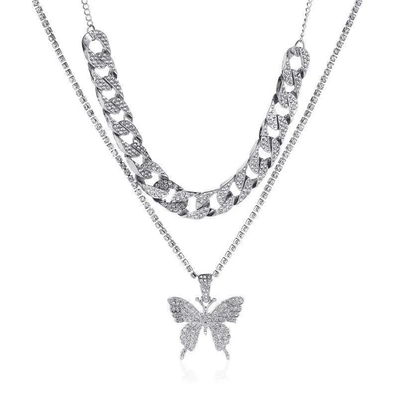 Rhinestone Butterfly Pendant Necklace