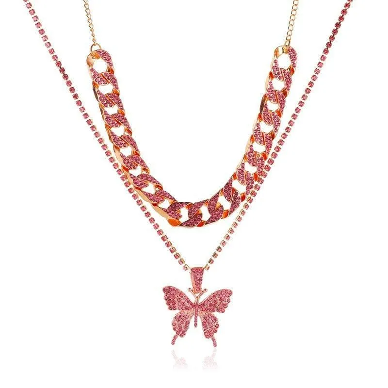 Rhinestone Butterfly Pendant Necklace