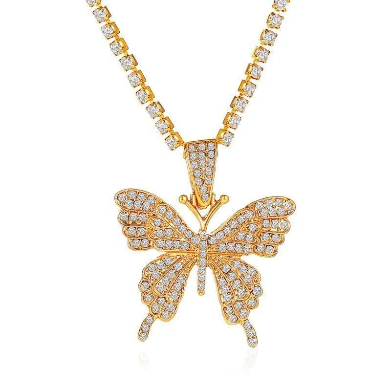 Rhinestone Butterfly Pendant Necklace