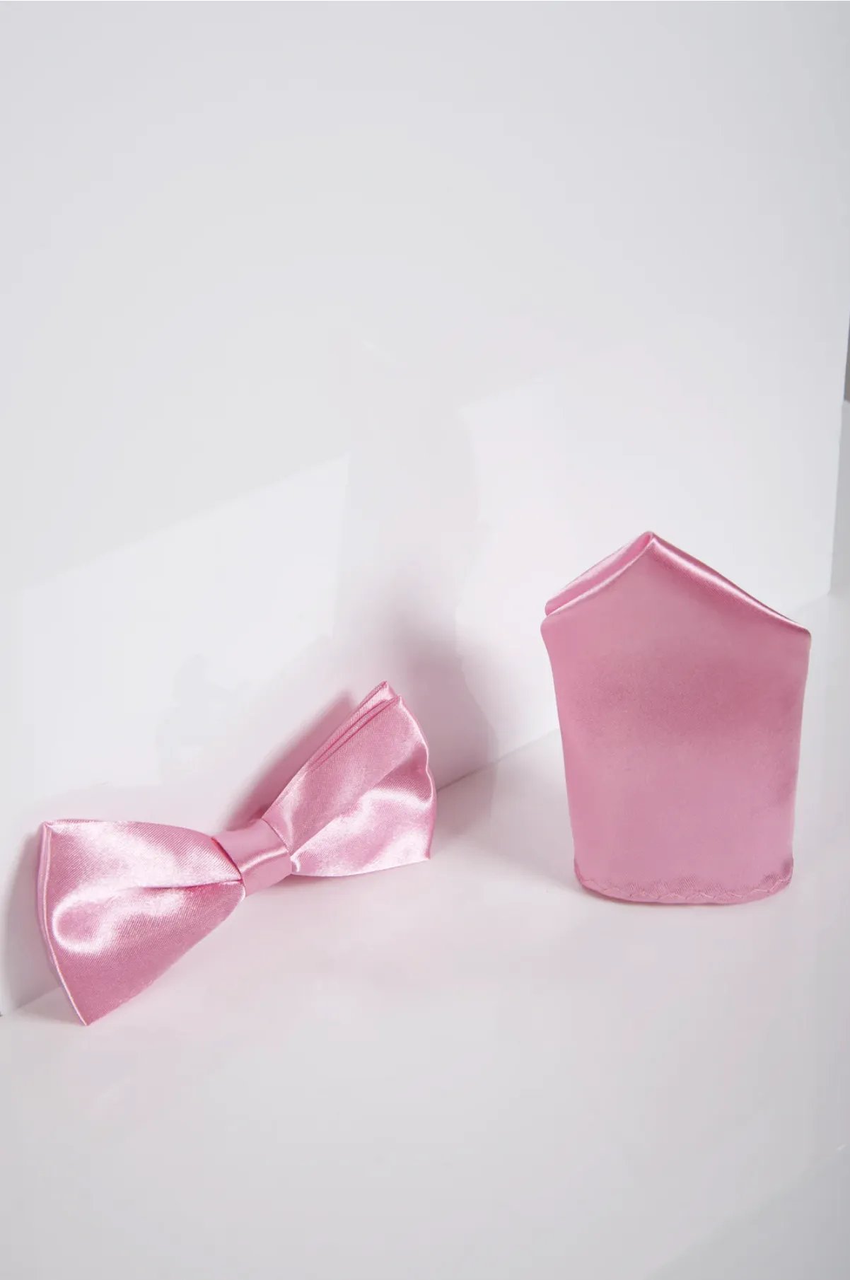 SB - Satin Bow Tie and Pocket Square Set In Pink