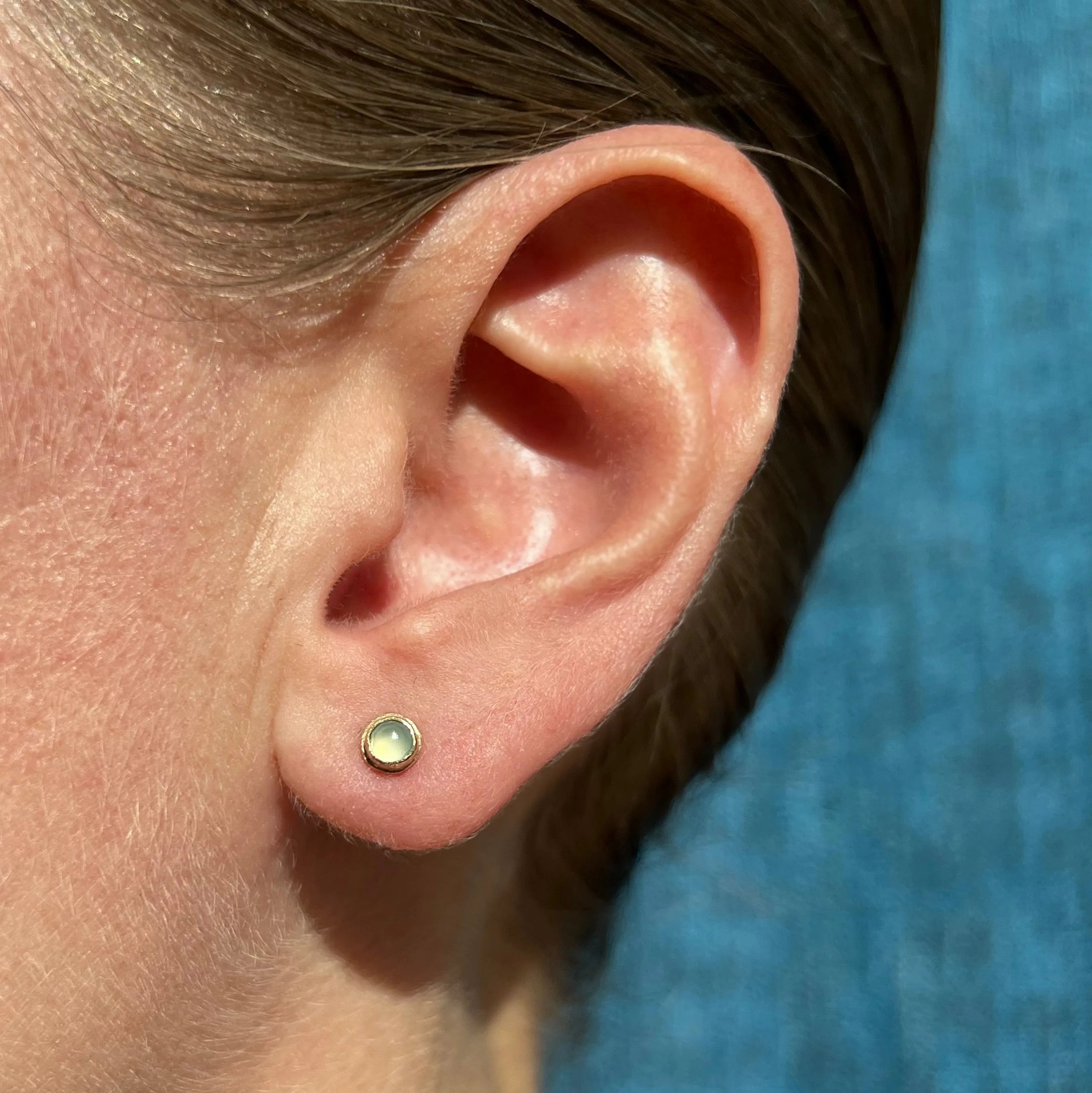 Small light green chalcedony stud earrings, single or pair