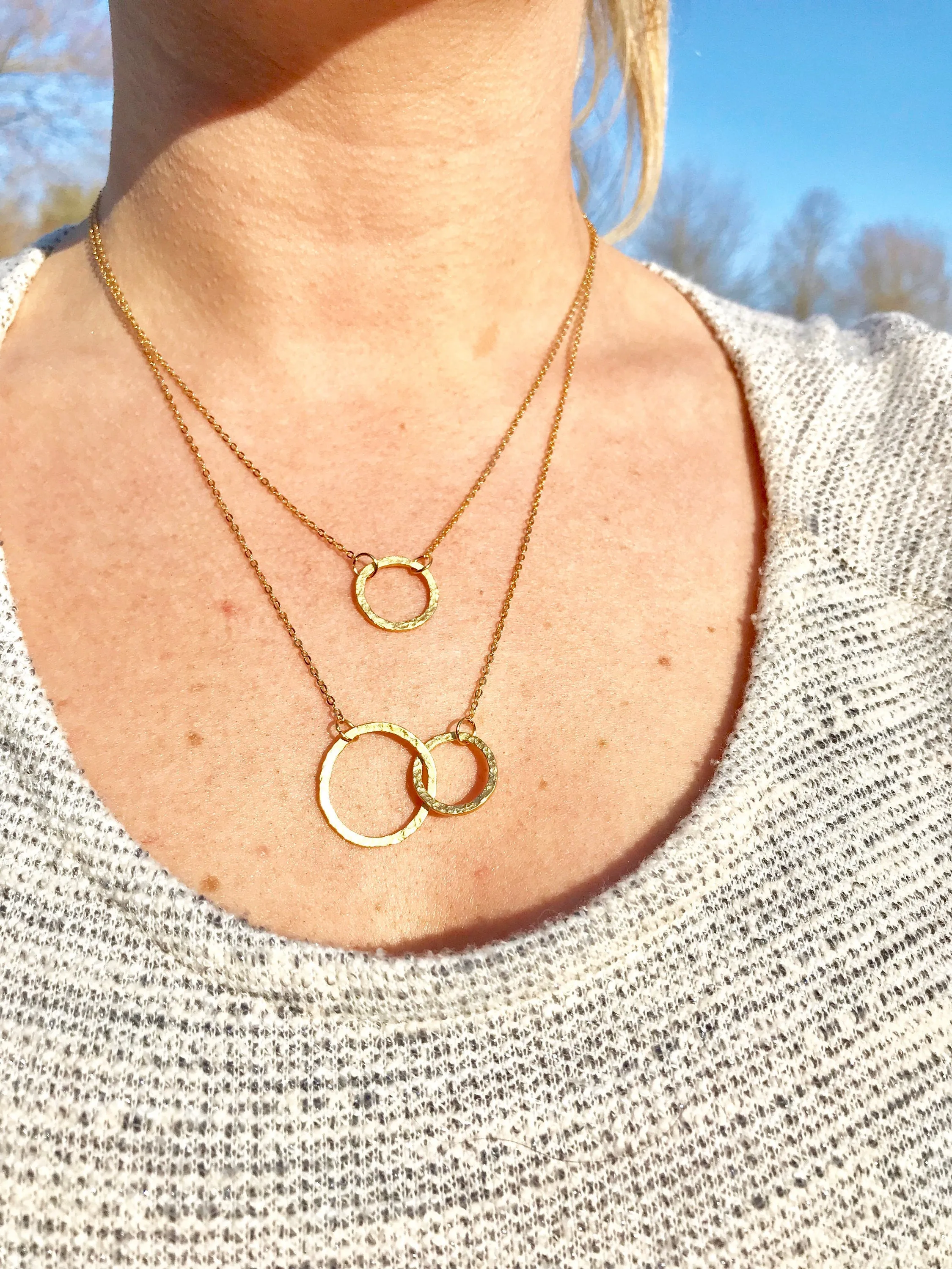 Sterling Silver double circle necklace, Interlocking circle necklace, interlocking necklace, mother gifts, Entwined Ring Necklace, Couple