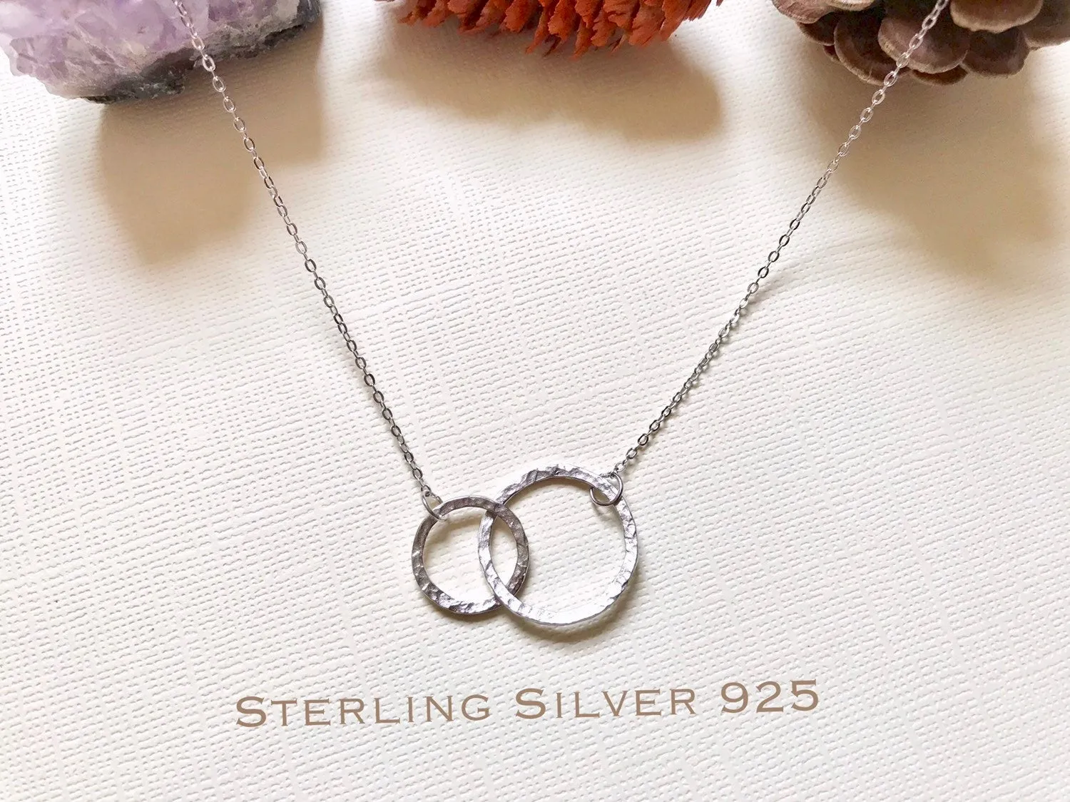 Sterling Silver double circle necklace, Interlocking circle necklace, interlocking necklace, mother gifts, Entwined Ring Necklace, Couple