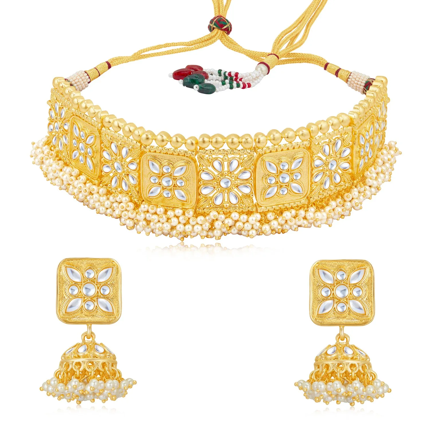 Sukkhi Adorable Gold Plated Kundan & Pearl Choker Necklace Set Worn By Karisma Kapoor