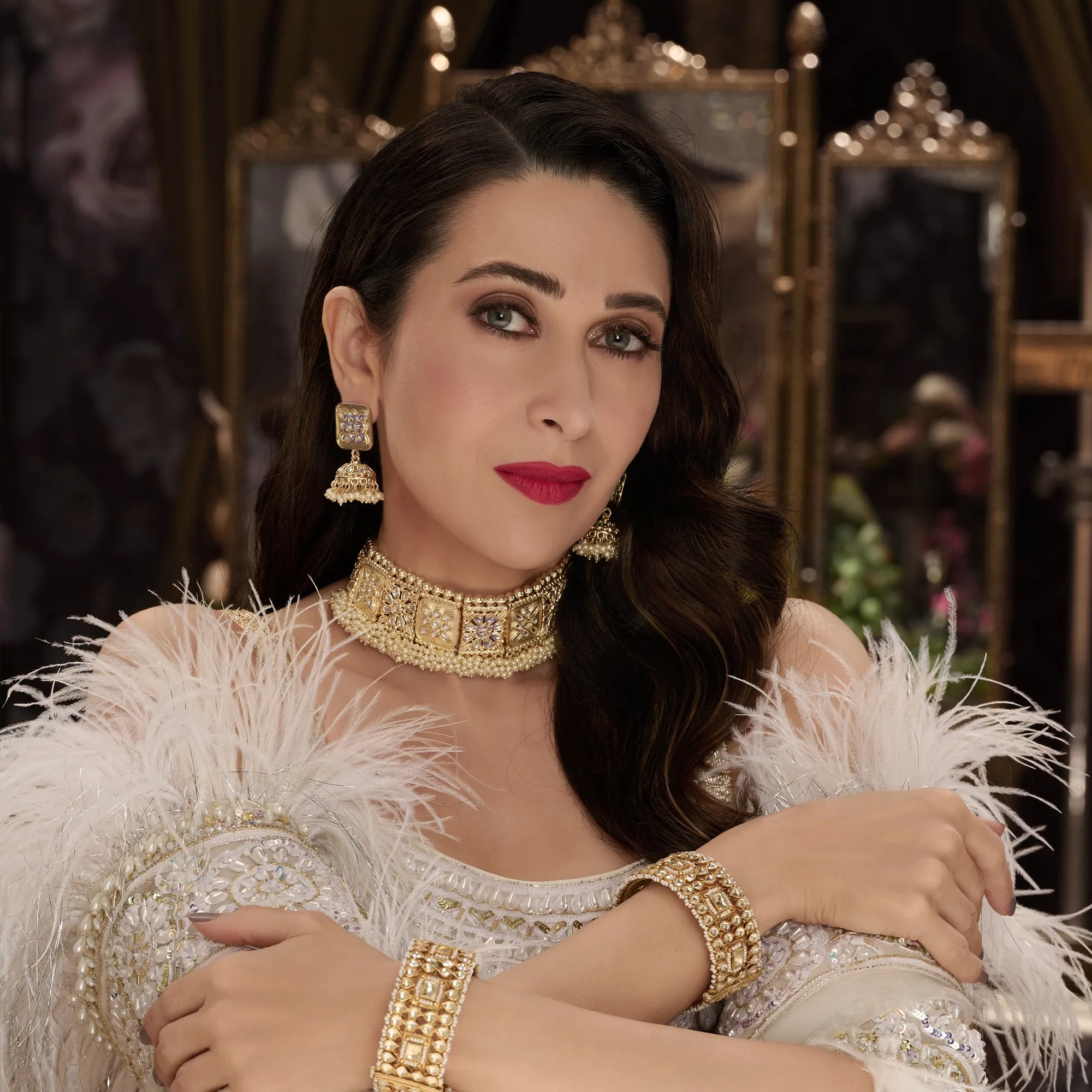 Sukkhi Adorable Gold Plated Kundan & Pearl Choker Necklace Set Worn By Karisma Kapoor