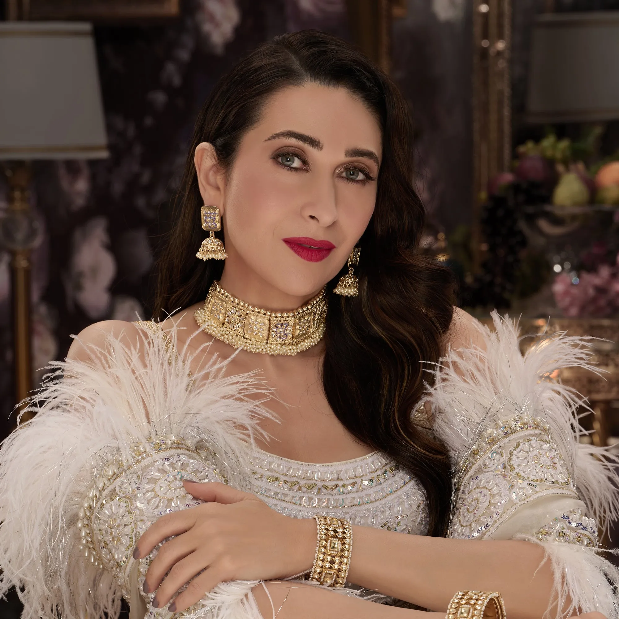 Sukkhi Adorable Gold Plated Kundan & Pearl Choker Necklace Set Worn By Karisma Kapoor