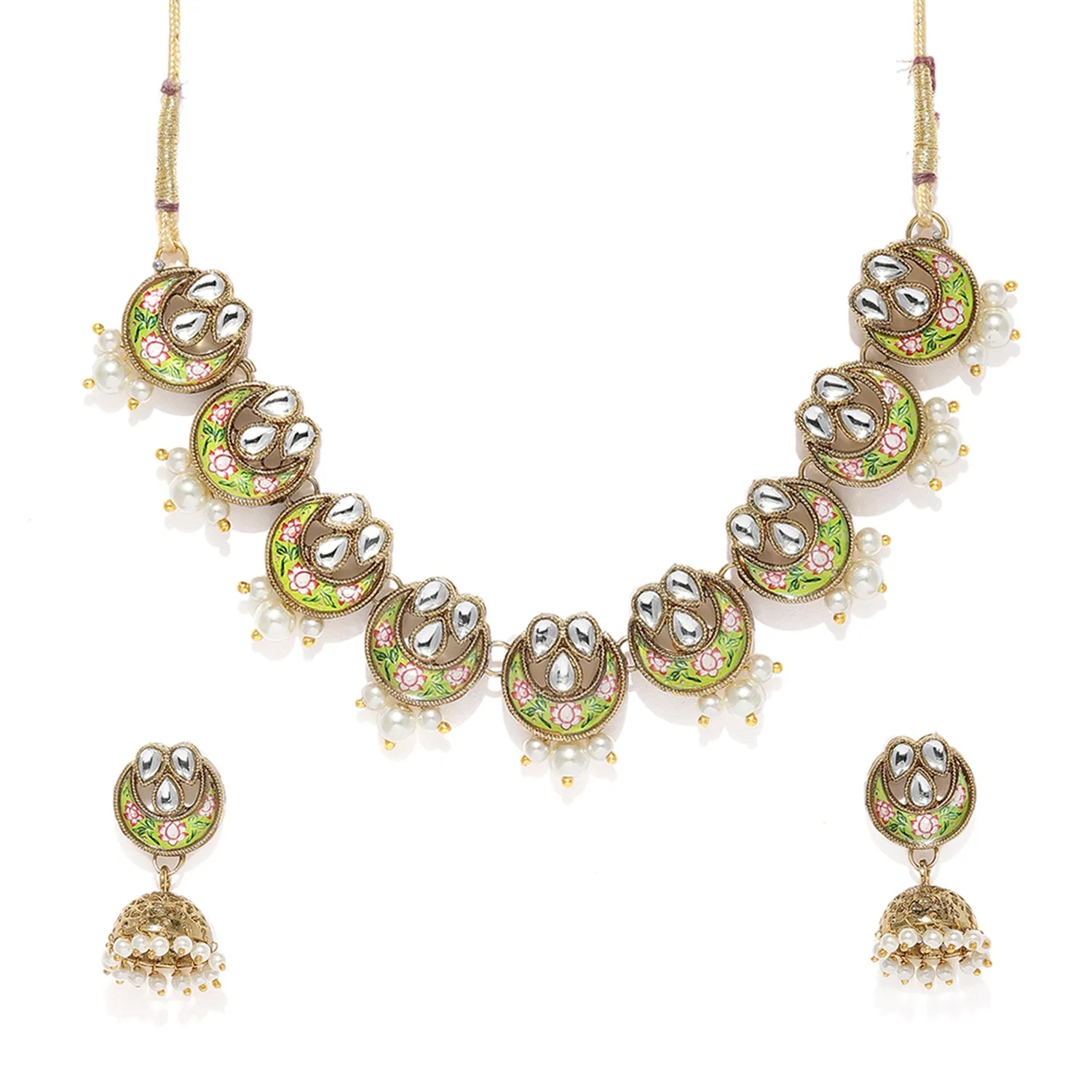 Sukkhi Adorable Kundan Gold Plated Mint Collection Pearl Choker Necklace Set for Women