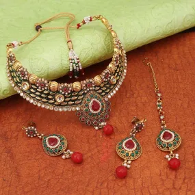 Sukkhi Amazing Red Gold Plated Pearl Choker Necklace Set For Women