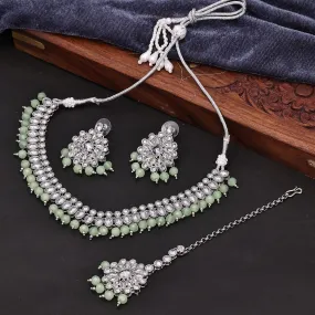 Sukkhi Astonish Choker Reverse AD & Pearl Green Rhodium Plated Necklace Set For Women