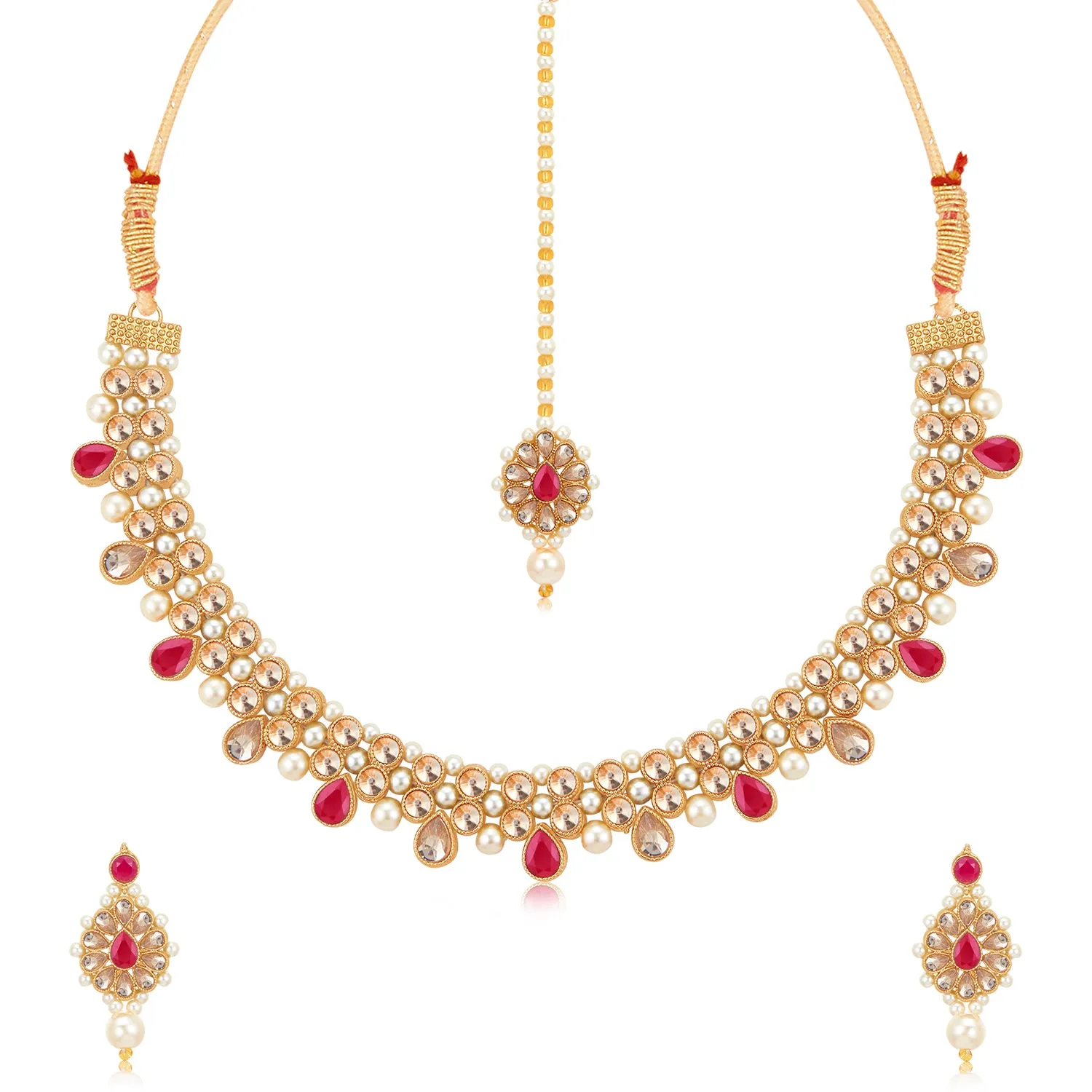 Sukkhi Beautiful Gold Plated Kundan & Pearl Choker Necklace Set for Women