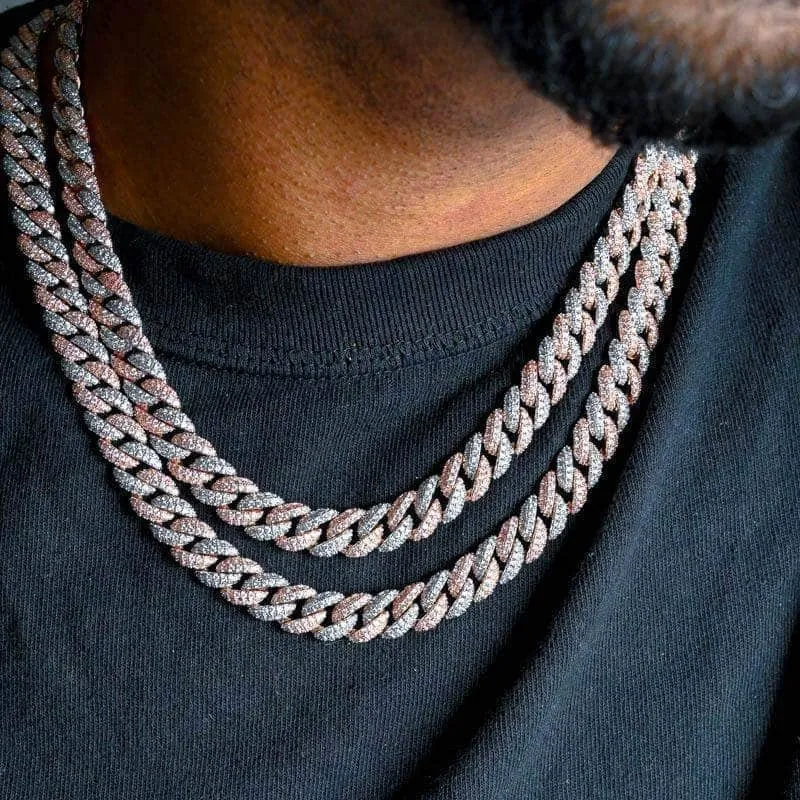 Two-Tone Cuban Link Choker (10mm) in Rose/White Gold