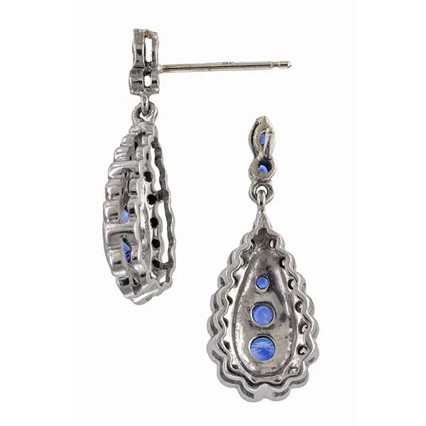 Vintage Sapphire & Diamond Drop Earrings